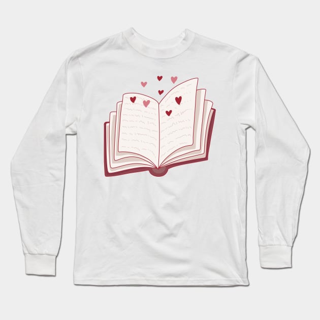 Pink romance book with hearts for romance readers Long Sleeve T-Shirt by loulou-artifex